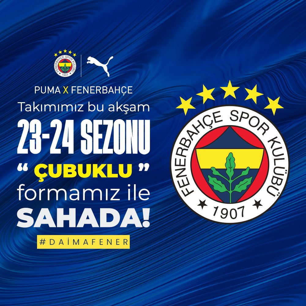Büyük Fenerbahçe'nin büyük taraftarı 
yeni sezon Çubuklusuna bu akşam kavuşuyor! 

Şanlı tarihimizin gözdesi, Fenerbahçemizin efsanesi Çubuklu formamız bu akşam büyük taraftarımızla buluşuyor! 

Futbol Takımımız bugün Ziraat Türkiye Kupası final maçında 2023-24 yeni sezon