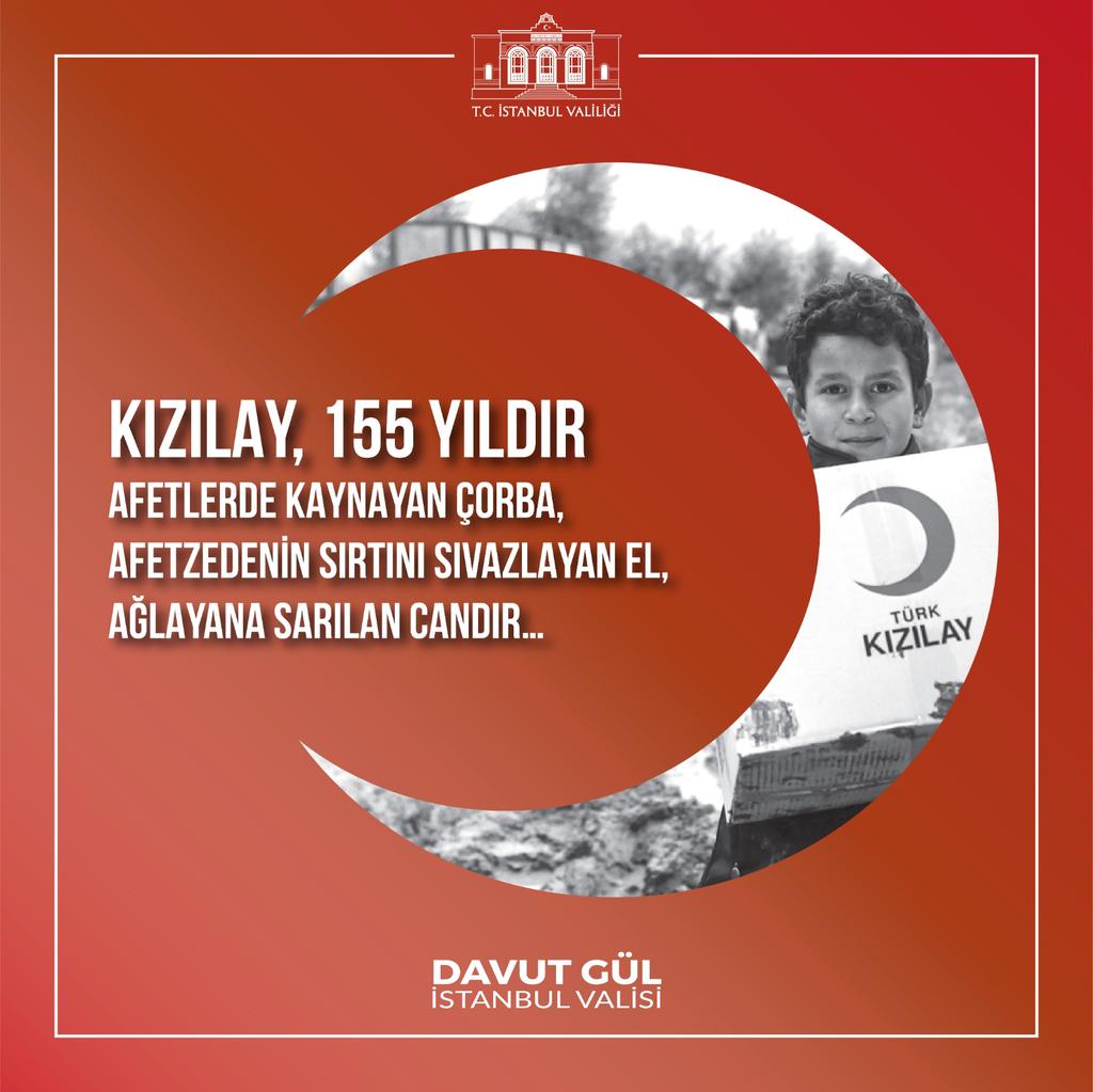 Türk Kızılay’ı bugüne kadar savaşlara, salgın hastalıklara, afetlere tanıklık etti, yardıma koştu. Yaşanan her felakette koşulsuz uzanan bir yardım eli olduğunu tüm dünyaya gösteren Kızılay’ın 155’inci yaşında tüm çalışanlarını ve katkı sağlayanları kutluyoruz.🇹🇷