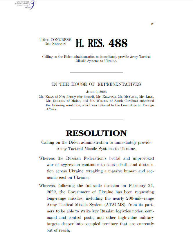 apmassaro3's tweet photo. Congress introduces bipartisan resolution calling on Biden admin to deliver ATACMS to Ukraine immediately. Tell your Congressman to cosponsor H. Res. 488! https://t.co/jMFnLCT8xi https://t.co/Pa0otx0JRd