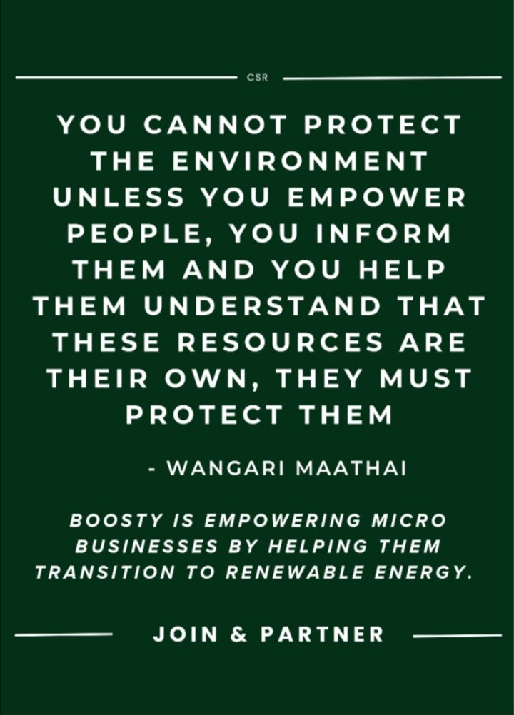funjessy's tweet photo. Boosty is helping micro businesses transition to renewable energy systems through crowdfunding.

Get involve...

 #crowdfunding #renewableenergy #SDGs7 #SDGs8 #SDGs17 #sustainable #greenenvironment #corporatefundraising #foundations #individuals #donations #economicempowerment https://t.co/KOtEj8WkXW