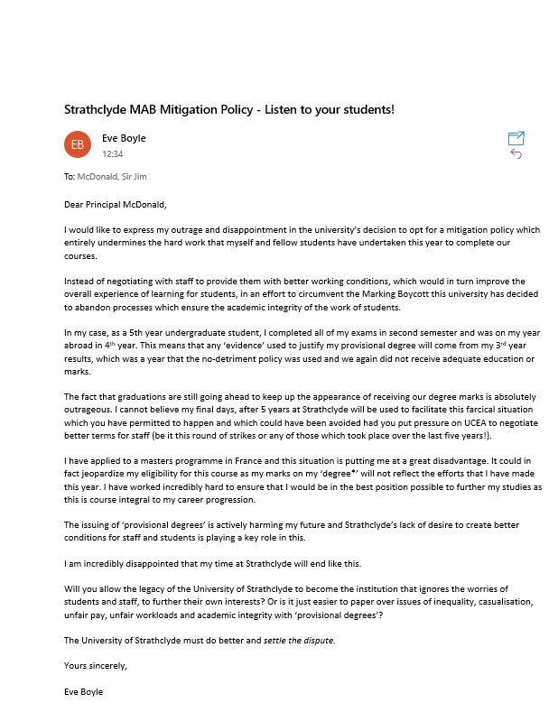 Here’s the most recent email I have sent to the principal of the @UniStrathclyde. I am so sad it has come to this point. I wonder if I will get a reply or if this too will be met with a copy and paste response. #ucuRising #settlethedispute @StrathclydeUCU @NUSScotland