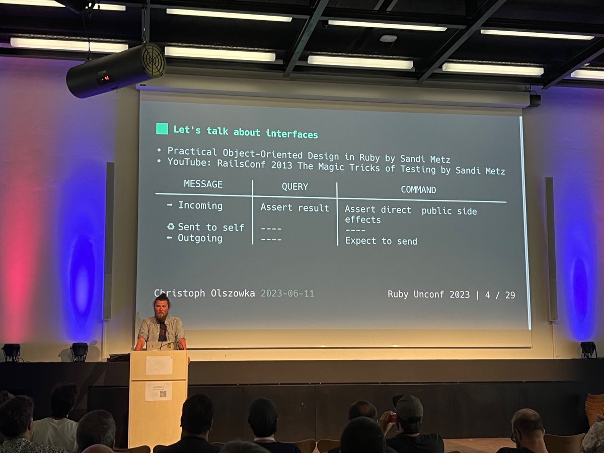 RubyUnconfEU's tweet photo. Christoph Olszowka speaking about dry_types and interfaces https://t.co/srCdOwRx97
