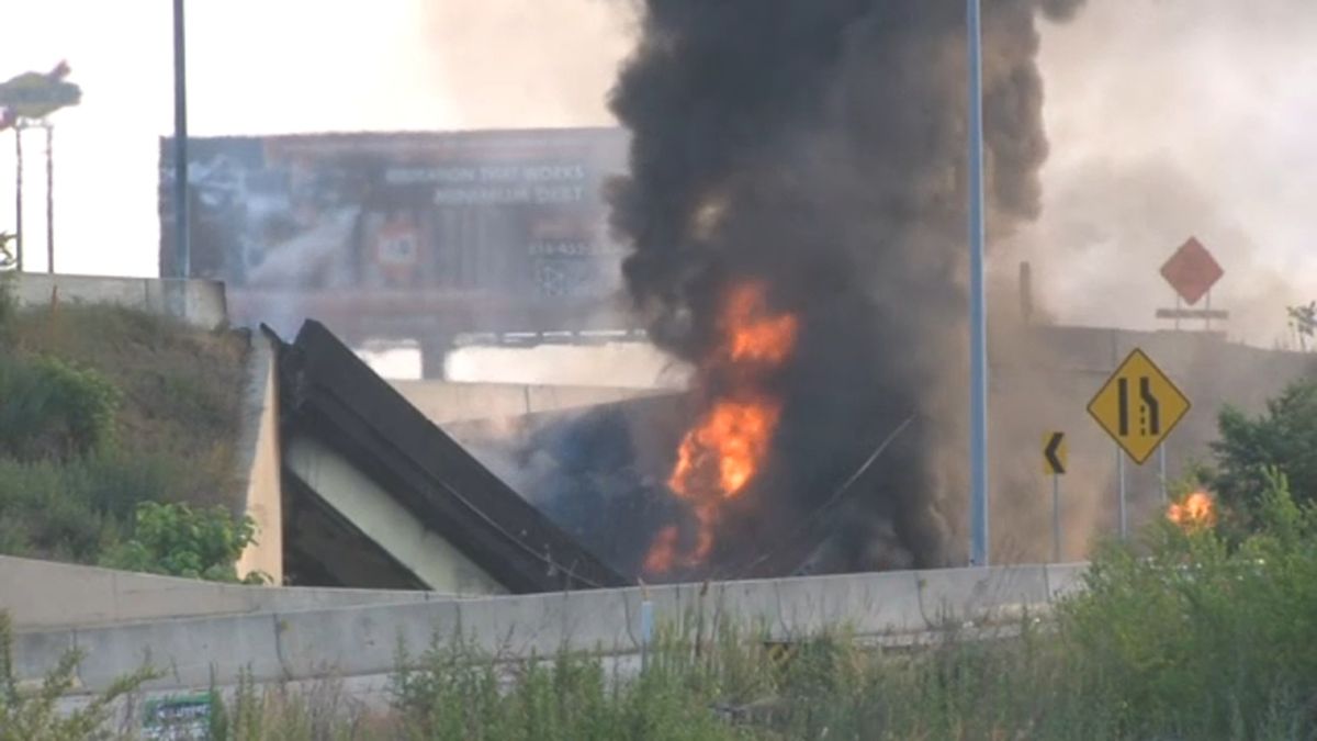 Portion of Interstate 95 collapses in Philadelphia after tanker fire burns under overpass 7ny.tv/3J3Jw6k