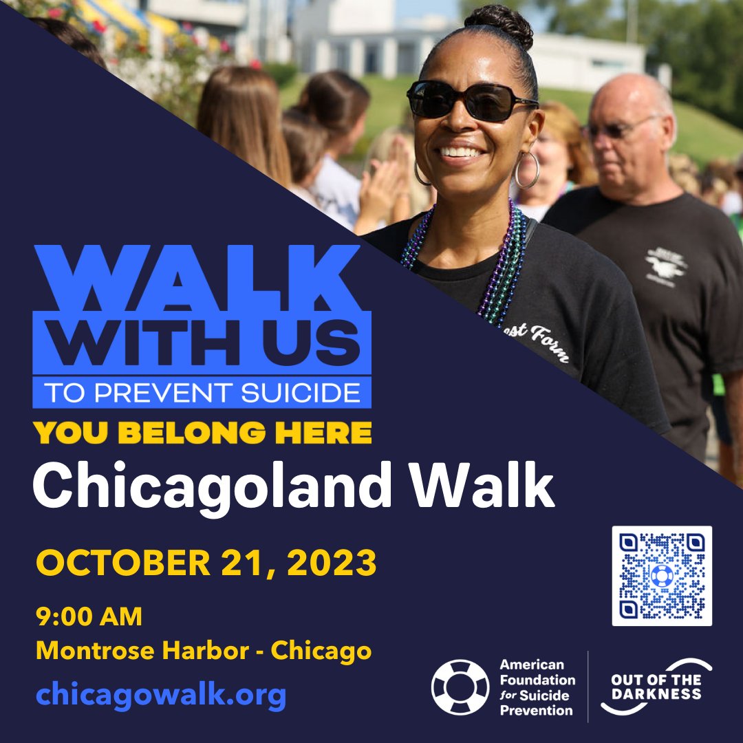 Have you registered yet for the @AFSPChicago Out of the Darkness Chicagoland Walk?

#WalkWithUs by registering at chicagowalk.org today!

#ChicagolandWalk
#SuicidePrevention
#AFSPIL