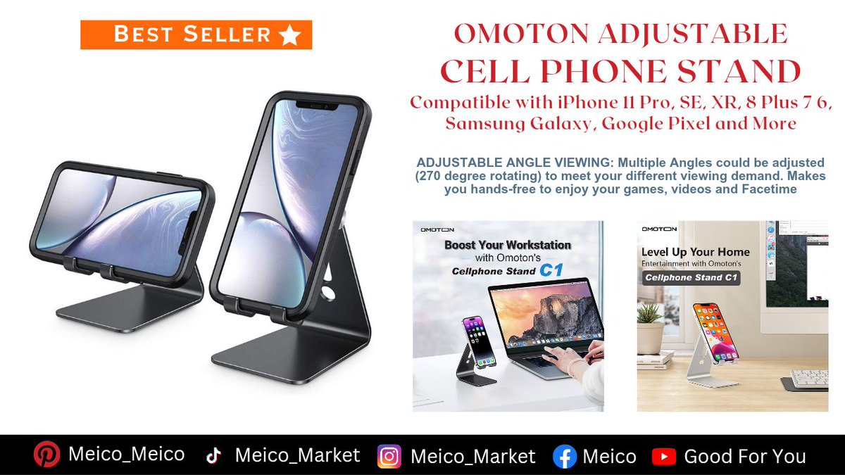 OMOTON Adjustable CELL PHONE STAND
Compatible with iPhone 11 Pro, SE, XR, 8 Plus 7 6, Samsung Galaxy

AMAZON BEST DEALS 👀 ⬇️
amzn.to/3AJ30c0

#otoman #phonestand #gadgetaccessories #gedgets #cellphoneholder  #cellphonestand #amazon #amazonfavorites #amazonfinds