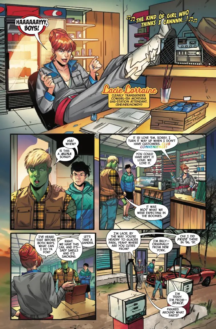 wheremunais's tweet photo. 📕 | MUNA’s Kind of Girl is mentioned in Marvel’s Voices: Pride #1 (2023).

The song helps Hulkling &amp; Wiccan, a gay couple, feel safer when entering a gas station in the middle of nowhere https://t.co/OAbTpSHAYO