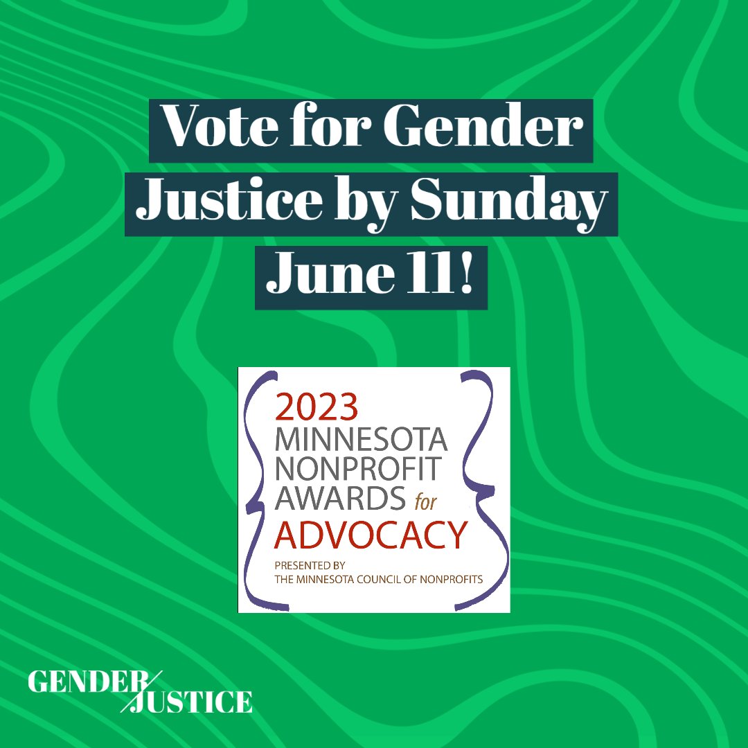 Do you work, serve on the board, or volunteer for one of the 2,200+ Minnesota Council of Nonprofits member orgs? 

Please consider voting for Gender Justice by midnight tonight—we're thrilled to be up for the @SmartNonprofits Advocacy Award! surveymonkey.com/r/Q6LZP8K