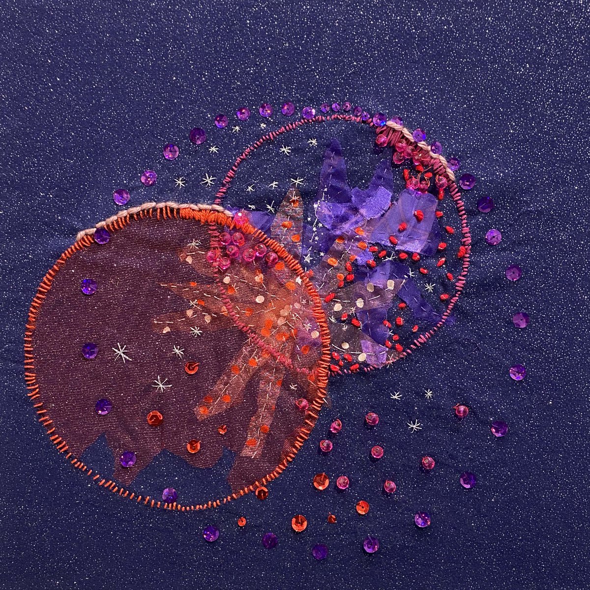 LVCCLD's tweet photo. Artist #KathleenOettinger's new exhibit at #LaughlinLibrary until July 15, "Charting the Cosmos," features her two most recent fiber art series focusing on images from the #HubbleTelescope and the #JamesWebbSpaceTelescope. Details: https://t.co/1sc3VnGAdv #SummerChallenge https://t.co/9carbVbMN7