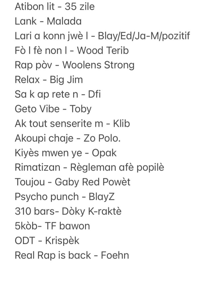 MrFerleypoint's tweet photo. Mizik ki sou mix la, gade si w wè atis ou a. https://t.co/piurOcHwdK