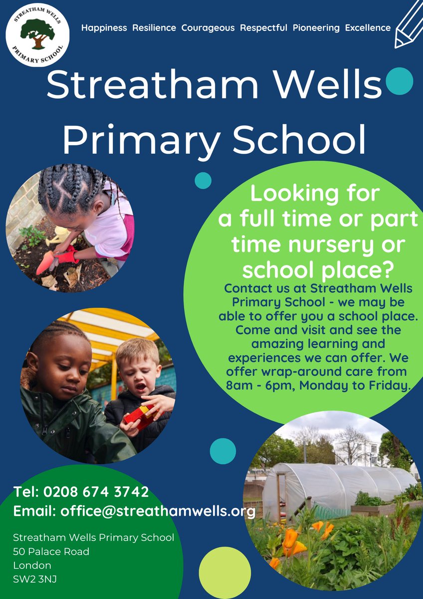 We have spaces in our #nursery…get in touch and arrange a visit! We can boast beautiful #learning spaces, wrap around care from 8 - 6pm and stunning gardens 🌲please RT 😊 @StreathamLTN @LoveTulseHill @TulseHill @HiveStreatham @StreathamMums @KorinaHolmes @Charter_Trust