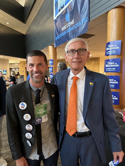 On the road in Green Bay to share with everyone that I’m running for Congress. Governor Evers takes a moment to hear what I’m up to. #WisDems2023