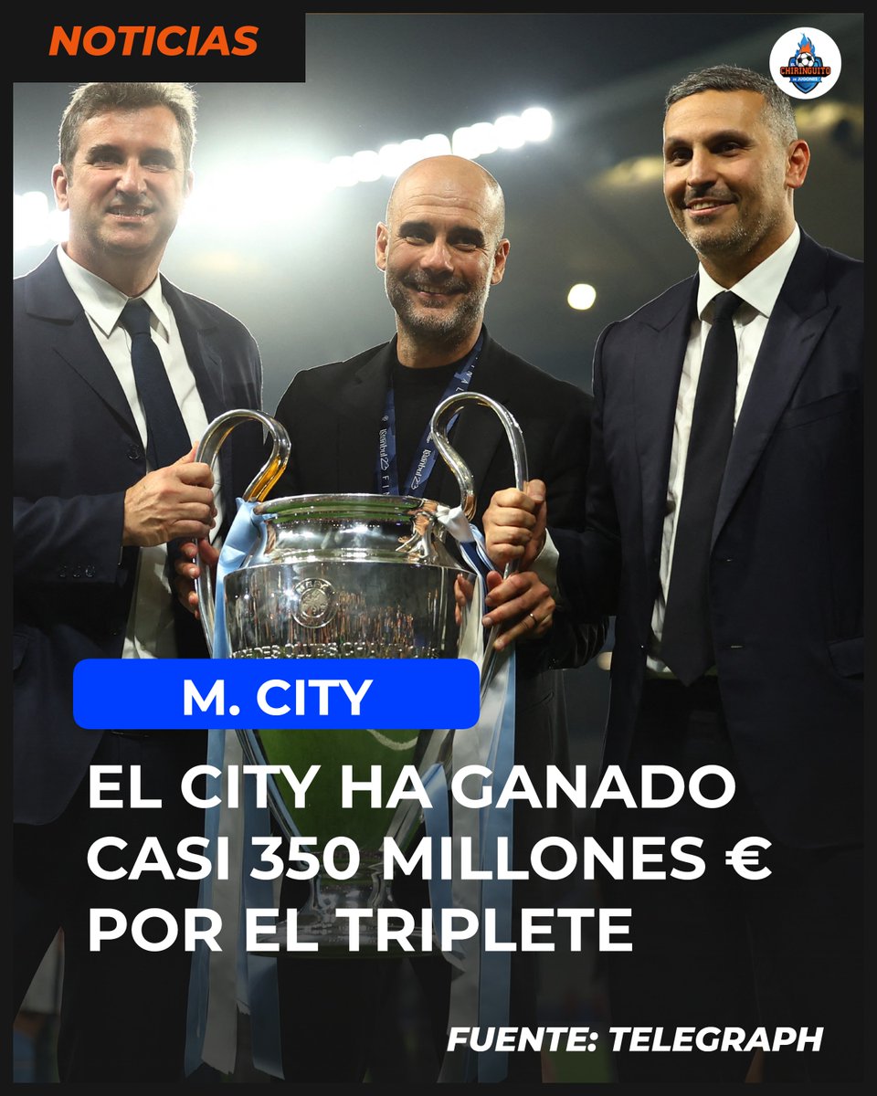 💰🤑¡CASI 350 MILLONES € PARA EL CITY!

😳Según Telegraph, el City se lleva 343M€ en premios en metálico por ganar Champions, Premier y FA Cup.