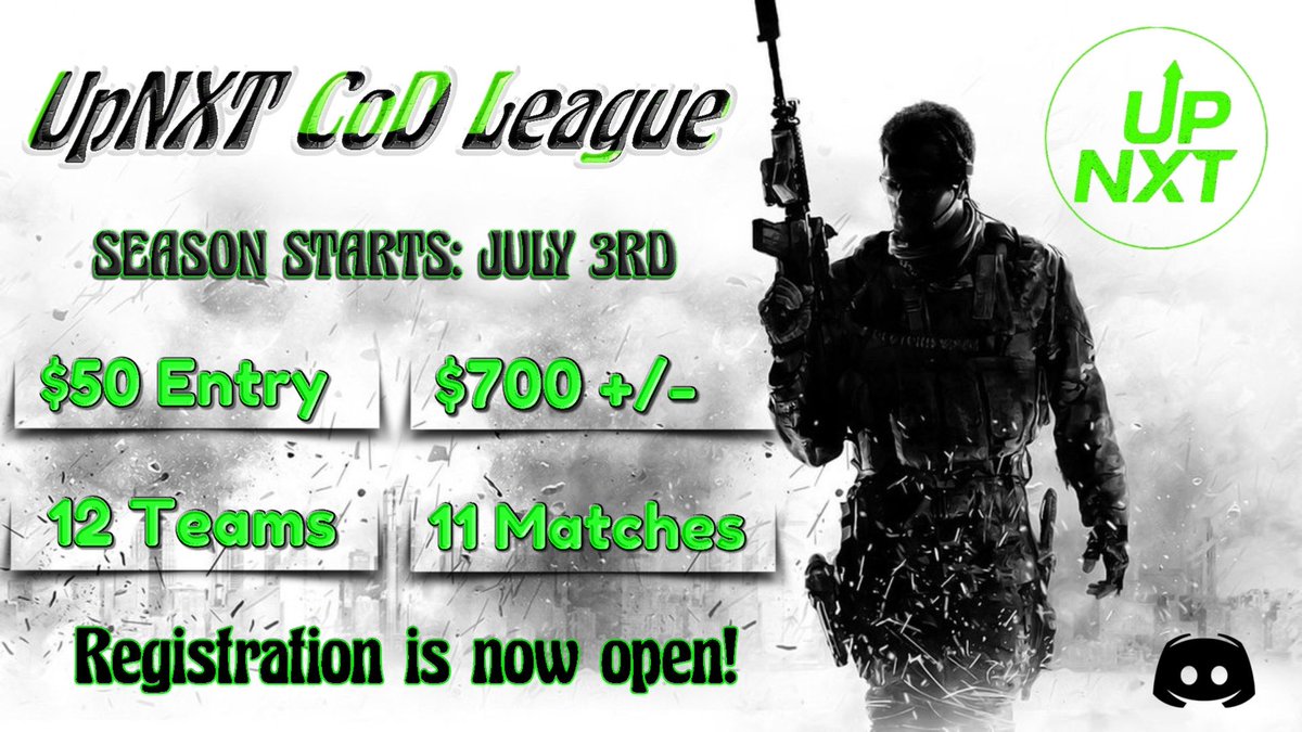 UpNXTLeague's tweet image. 🔵 UpNXT #MW2 Summer COD League! 🔴 

💰$700 +/- 
👥 12 Teams 
🎟️ $50 per team

📝 Register your team! (First come, first serve) 
forms.gle/TZk5CEMV4NiqZ6… 

📢 Full League details &amp;amp; discord: discord.gg/vM7JmpXWrj 

#UpNXT #CODLeague