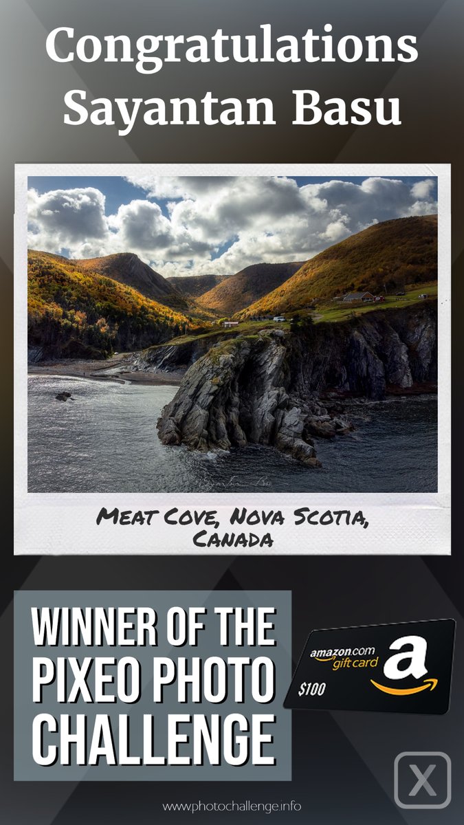 🎉Congrats to <a href="/justsayantan/">Sayantan Basu</a>, our May #PIXEO Photo Challenge winner! His shot of Meat Cove wowed us all. He's won a $100 Amazon Gift Card! 🏆

Upload at photochallenge.info today for the June contest📸

#PhotoContest #Winner #photography