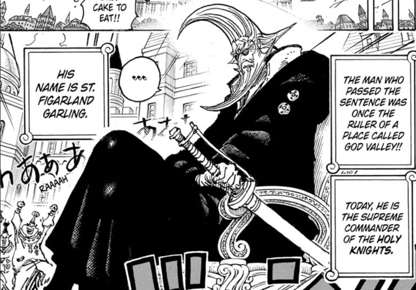 So Leader of the Holy Knights:Figarland Garling. What are you think about his power lvl? Is he Admiral lvl? Or above them/Below them? (1086 Spoiler:………………..He is the Former King of God Valley