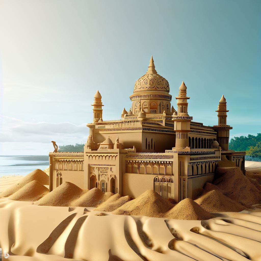 @beholdersai @PhletchyIRL @MiddleManMe @FooFoo_Rabbit @the_aeye @shpstumblergurl @ujmappa ..
the sultan of Brunei palace made from sand on a beach, in the style of vray tracing, realistic rendering, unreal engine 5
..