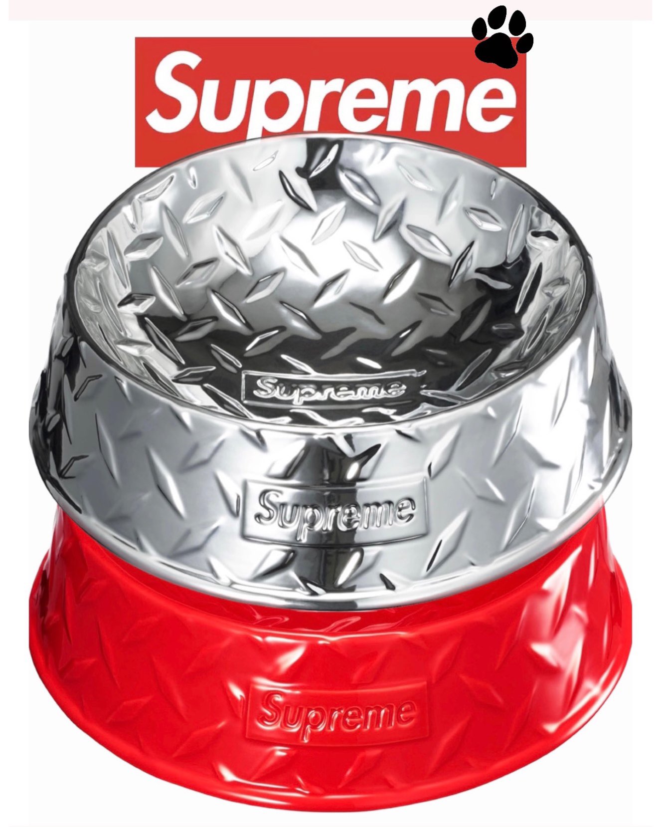 Supreme Diamond Plate Dog Bowlシルバー