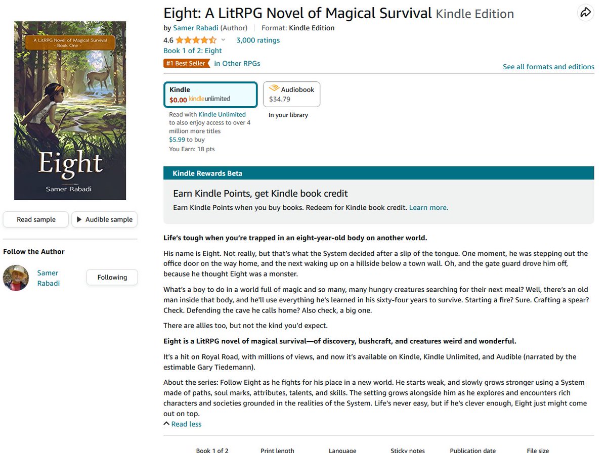 3seed's tweet image. Eight hit a milestone: 3,000 ratings! 

#LitRPG #GameLit #ProgressiveFantasy