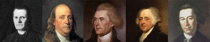 #OTD 1776: The Second Continental Congress formed a committee to draft the #DeclarationOfIndependence.   The five men included: Roger Sherman of CT, Ben Franklin of PA, Thomas Jefferson of VA, John Adams of MA, Robert Livingston of NY. constitutionfacts.com/us-declaration… #AmRev #RevWar