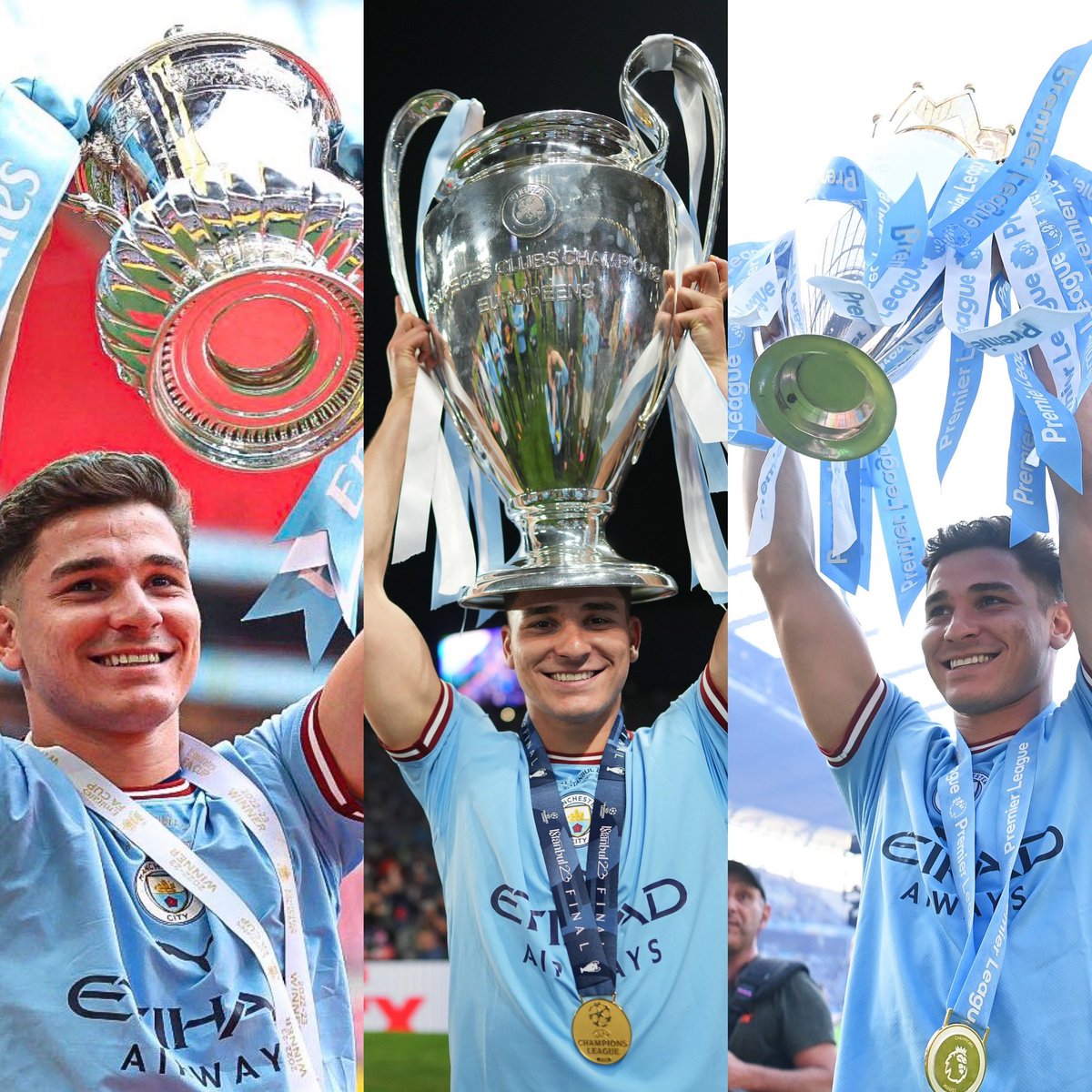 🌟🇦🇷 Julián Álvarez fue el SEGUNDO MÁXIMO GOLEADOR [17] del Manchester City que ganó el HISTÓRICO triplete, solo por detrás de Erling Haaland.

Ah, y es el ÚNICO futbolista de TODO el plantel que marcó en TODAS las competiciones de esta temporada (Premier League, Champions, FA