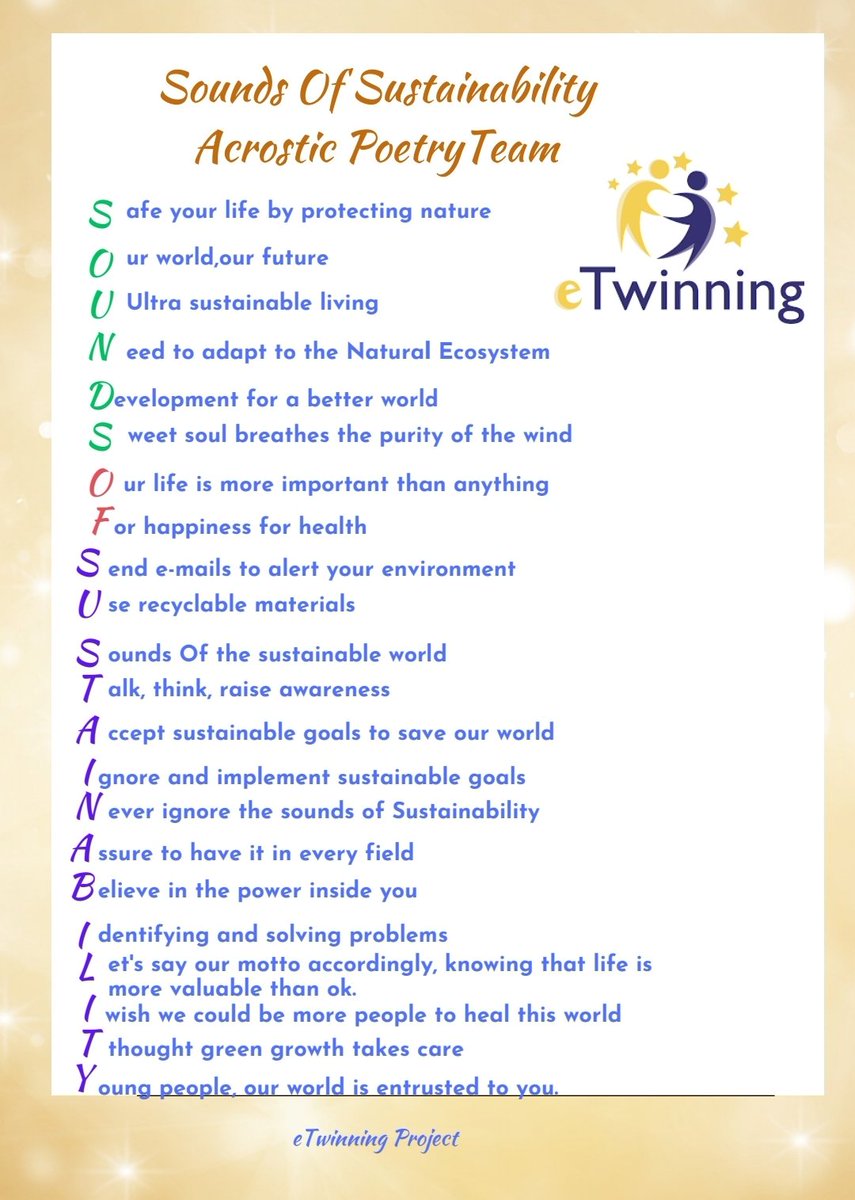 Sossustainabile's tweet photo. Our Project' s Acrostic Poem 👏👏👏 https://t.co/xsFJjrxtQ4