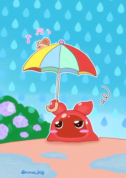 フレイムゲルちゃんは梅雨苦手  #バトガ #バトルガールハイスクール #イロウス  傘の上の子は一年前くらい前に描いたゲルつむり