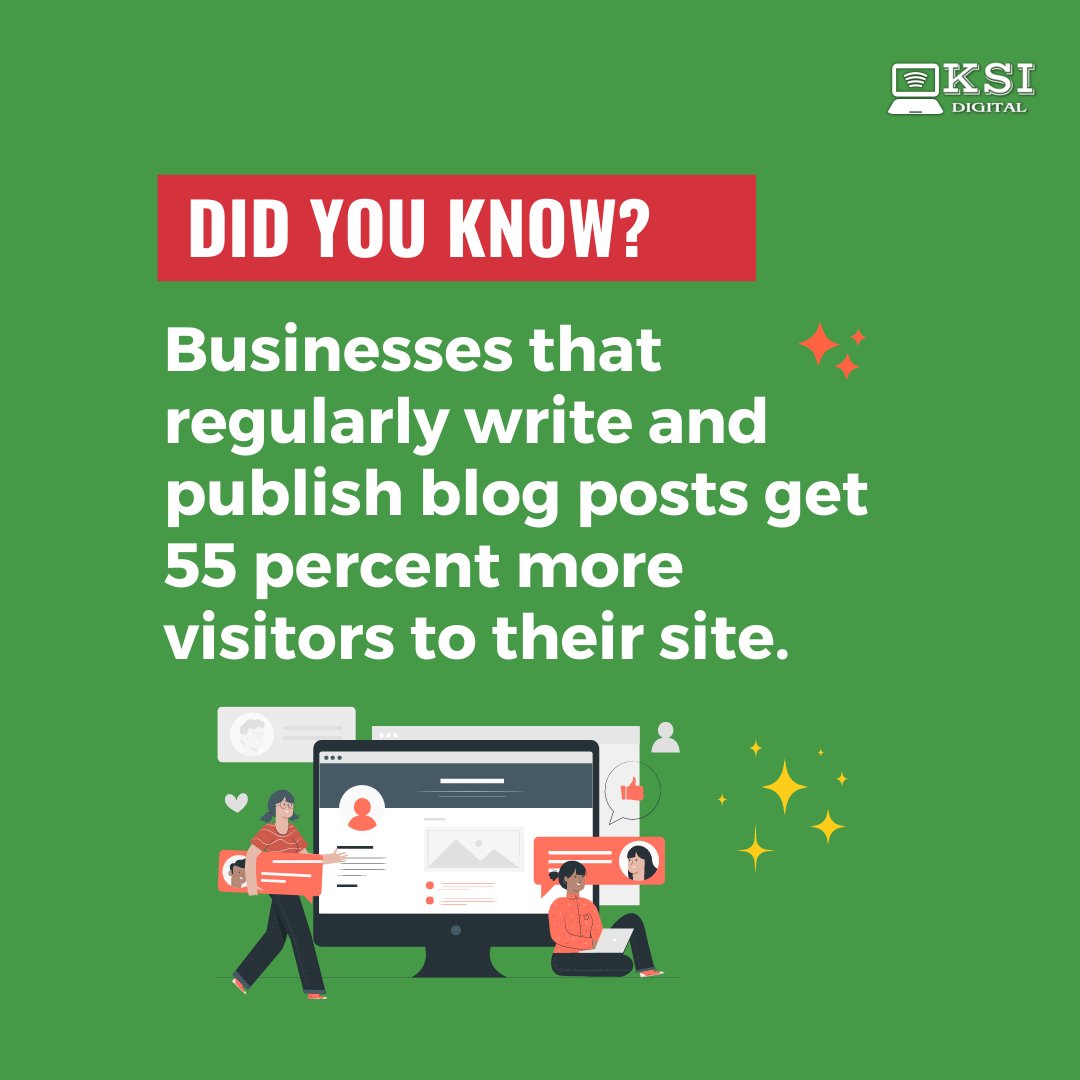 ksi_digital's tweet image. Did you know? Businesses that regularly write and publish blog posts get 55 percent more visitors to their site.

#ksidigitalmarketing #localbusinessvisibility