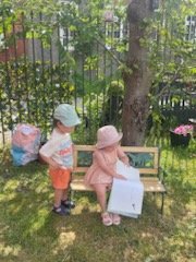The cutest little visitors enjoying a  book this morning under the Leverhulme Cherry Blossom tree. 🌸🧚‍♂️📚❤ #portsunlight #childrensbooks #wirral #reading #freelibrary