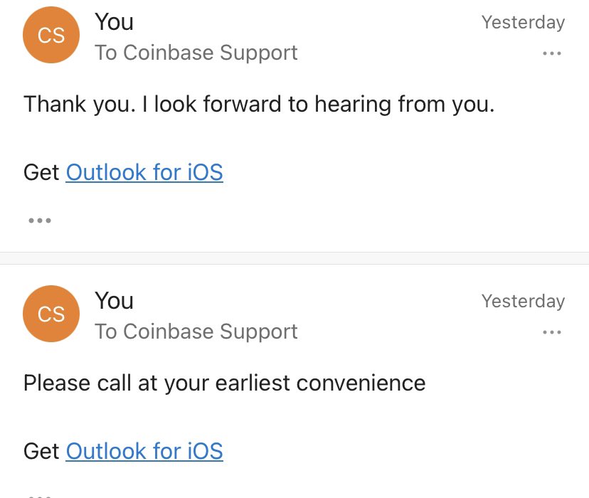 chrisstorey77's tweet photo. I want my money!!!
@coinbase 
Here is my emails with support team
Oddly enough my call was disconnected! I was assured that I would receive a call back in the event that this may happen. 2 days later and no call back!
#shady
#bitchbetterhavemymoney https://t.co/mqKQTSpTss