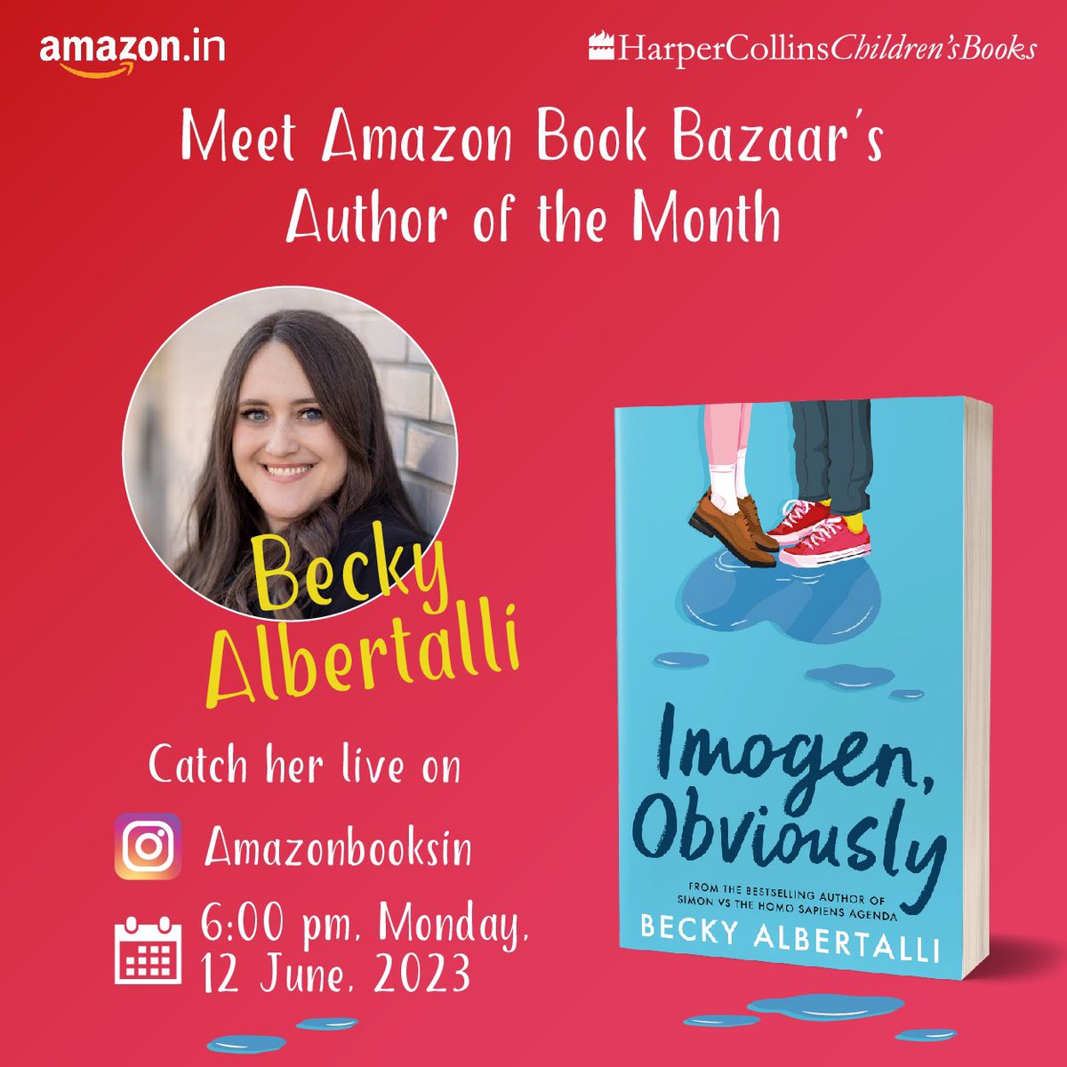 HarperCollinsIN's tweet photo. Join us for an exhilarating conversation with @beckyalbertalli, as she talks about her latest book, #ImogenObviously.

On 12th June; 6:00 PM onwards.
Live on @amazonbooks on @instagram.

#AmazonBookBazaar #AuthorOfTheMonth @amazonbooks https://t.co/6LWBePAkb3