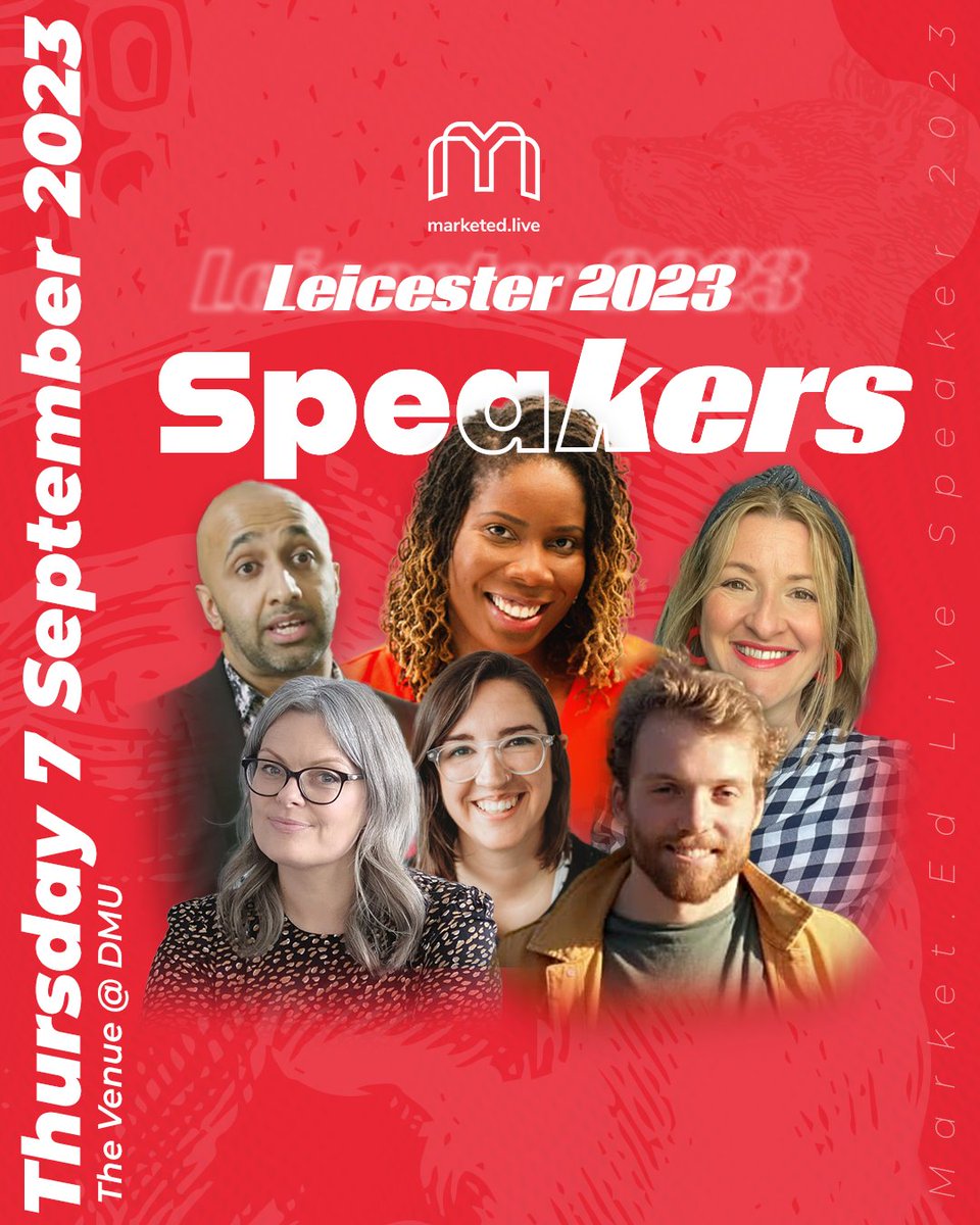 YOUR #MarketEdLive SPEAKERS 🤩

We've got @AzeemDigital , @joyannboyce, @janinecoombes, @TypefaceC , @lizmmosley & John Thornton of @eat_surreal . 

Tickets 👇
marketed.live/tickets 

#Leicester2023 #MarketingEvent #LeicesterEvents
