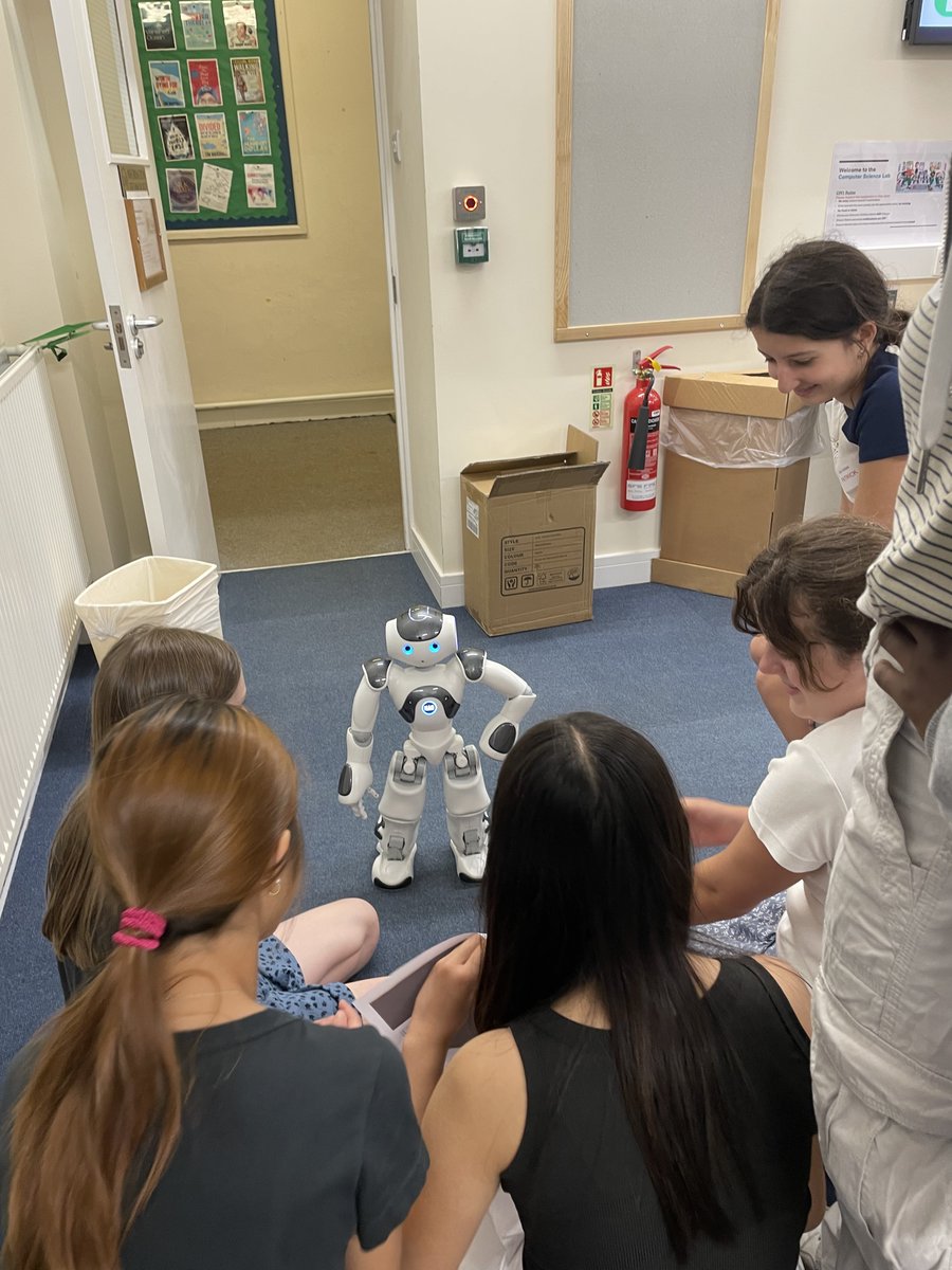 digital_dh's tweet photo. The @DowneHouse school robot "Olive" was delighted to meet the new girls and their buddies this morning. We used #Python code to create our very own interactive chatbots. Learning how machines learn!🤖💻#GirlwWhoCode #ThisGirlCan #Robotics #STEMeducation @NaoRobot https://t.co/6rj6tpiYiL