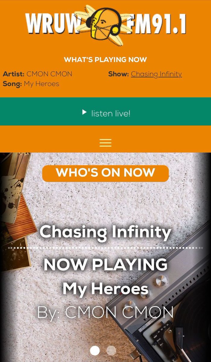 Thanks for playing us on @WRUW in Cleveland, Ohio @edzeitz #chasinginfinity #myheroes #newalbum #release #CMONCMON