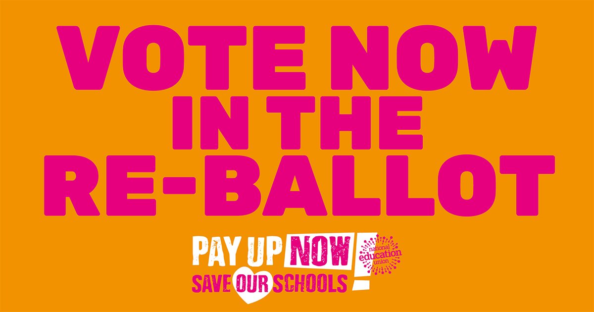 If we are to win, it is vital that you vote: post your vote asap so that it is counted. The envelope will be marked ‘YOUR NEU BALLOT PAPER ENCLOSED’.

We urge you to again vote in favour of strike action for a fully funded, above-inflation pay rise. #PayUpNow #SaveOurSchools