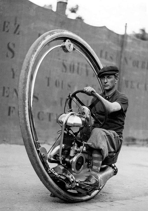 The history of the Monowheel bicycle can be traced back to the 19th. Century.  The idea was to create a vehicle with only a single large wheel with the rider in the circle.