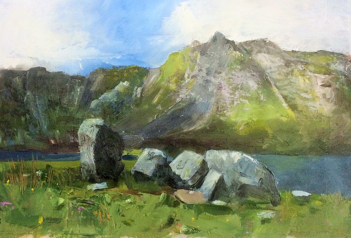 stevestrodeart's tweet photo. Ogwen Valley : Llyn Idwal. 7x11ins oil on canvas paper. Thanks for looking https://t.co/fNH0eZaED8 https://t.co/dfugXdo18h