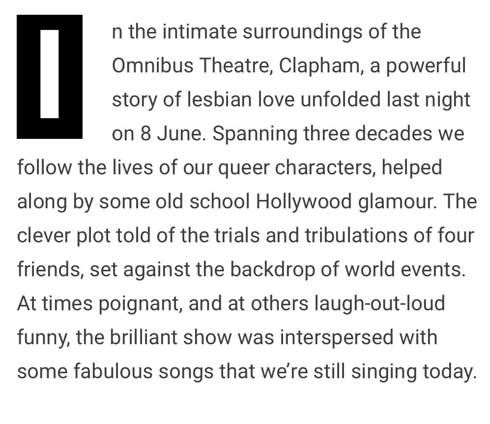 SHUTTERS: A Lesbian Rock Opera is a “triumph” ⭐️⭐️⭐️⭐️⭐️ from <a href="/DIVAmagazine/">DIVA Magazine</a> for our world premiere <a href="/OmnibusTheatre/">Omnibus Theatre</a> | Ends 24 June omnibus-clapham.org/shutters/ #96fest2023 <a href="/VindicateThe/">TheVindicateCompany</a>