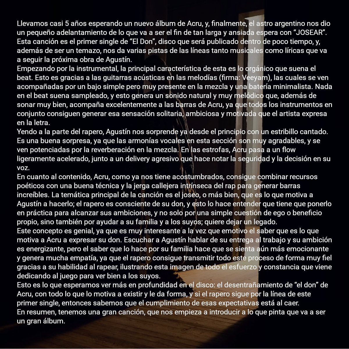 CancionACancion's tweet photo. Reseña de #JOSEAR, de @Acruone y @veeyamveetz: https://t.co/5O2851KRpp