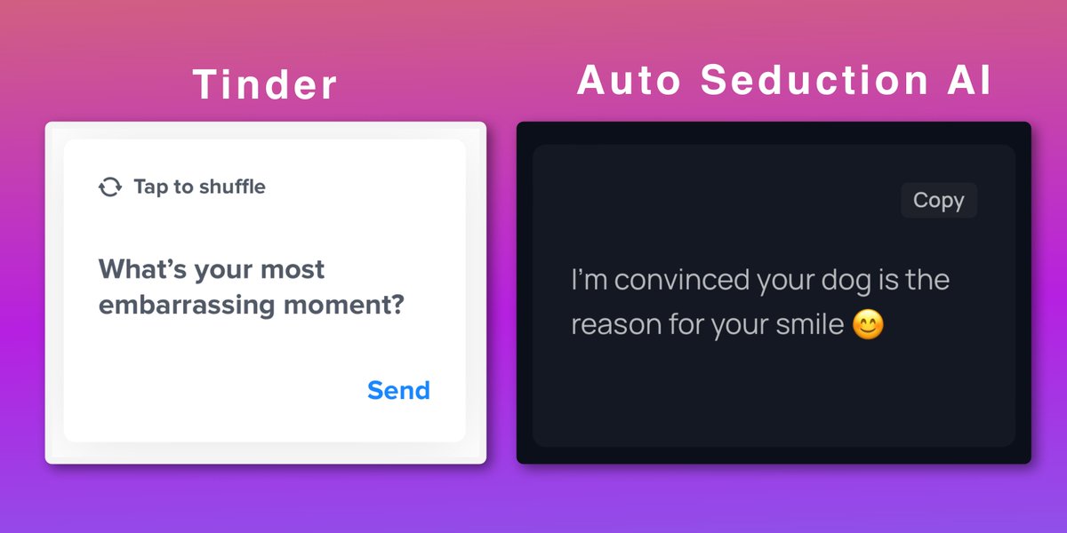 dayweek_cz's tweet photo. Tinder has rolled out a new feature suggesting ready-made messages to send to your matches. 💬

They tend to be generic and boring🥱

Instead, we use auto-generated personalised messages for a higher response rate 🔥 https://t.co/mPVcmbzzQl
