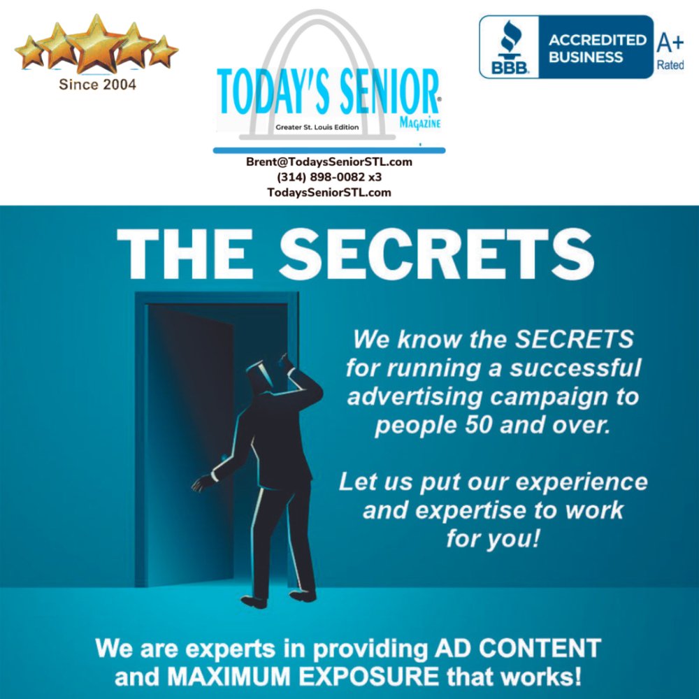 ADVERTISING THAT WORKS!
Since 2004 we are the proven EFFECTIVE and AFFORDABLE way to advertise locally⚜
TodaysSeniorSTL.com

#stl #stlouis #seniors #babyboomers #senioradvocate #senioradvisor #seniorcare #seniorliving #stlouiscounty