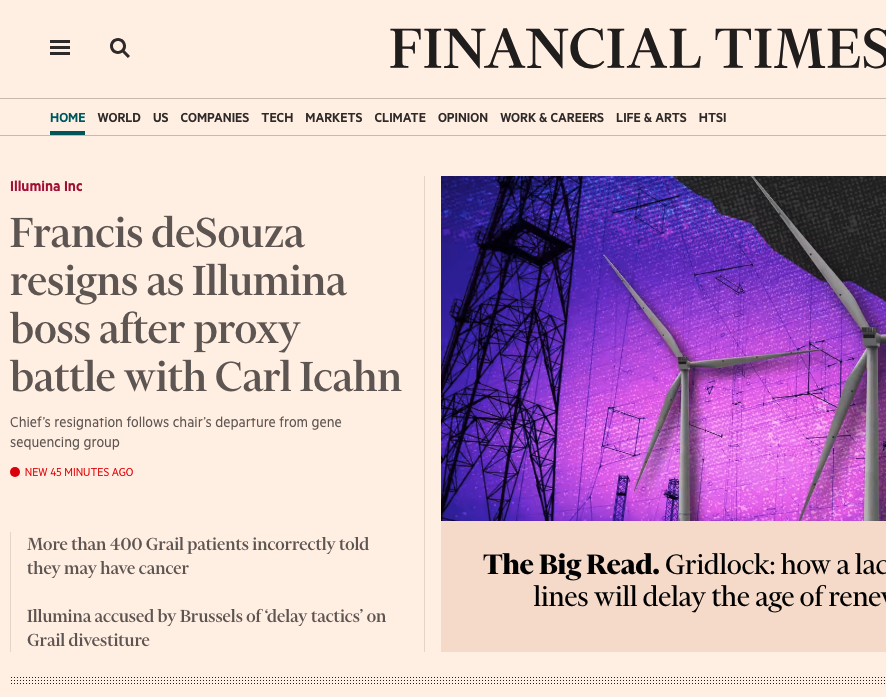 Boom. Huge win for the Federal Trade Commission and Carl Icahn as the CEO of Illumina resigns. This Illumina-Grail merger is corrupt and it was obvious.