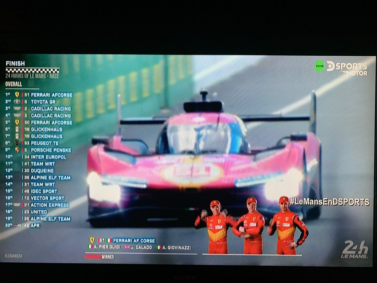 Ferrari acaba de ganar las 24 Horas de Le Mans en su regreso al mundial de autos de resistencia tras 50 años de ausencia, siendo además q su última victoria en Le Mans fue en 1965 , es decir hace 58 años, y lo logra en el centenario de la mítica competencia francesa!!