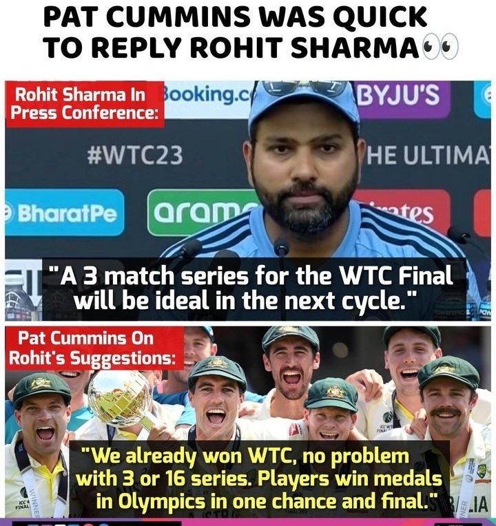 Best reply for the lazy,overweight, excuse maker captain of team india..... @ImRo45

#WTCFinal #BCCI #TestCricket
#ICCWorldTestChampionship #RohitSharma #ViratKohli #Gill #TeamIndia #ICCWTC2023 #ICCWorldTestChampionship #Pujara #INDvsAUS #indvsauswtcfinal