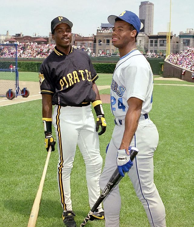 Barry Bonds and Ken Griffey Jr at the 1990 All Star Game at Wrigley Field.