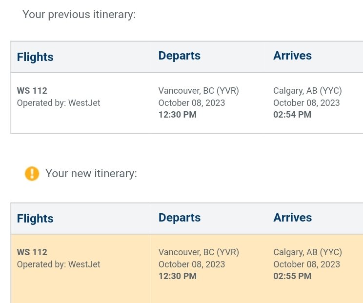 Totally unacceptable flight time change by @WestJet.