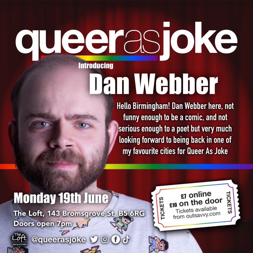 Introducing to the comedy stage Dan Webber with a comedy twist on poetry, we can’t wait to see you all there on Monday 19th June 😍😍🫶🏻🫶🏻

🏳️‍🌈👇🏻TICKETS👇🏻🏳️‍🌈

outsavvy.com/event/14510/qu…