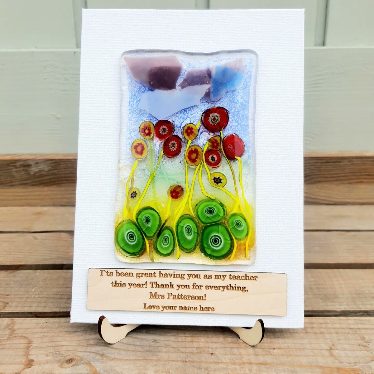 Unique personalised gifts for teachers and more, made in UK's art studio #Wood and #fusedglass #pictures on #canvas #CraftBizParty #CraftRadio #craftbuzz #artglass #glassart #glassgift #giftideas #teachergift #personalisedgift #supportsmallbusiness #WomensArt #womenbiz