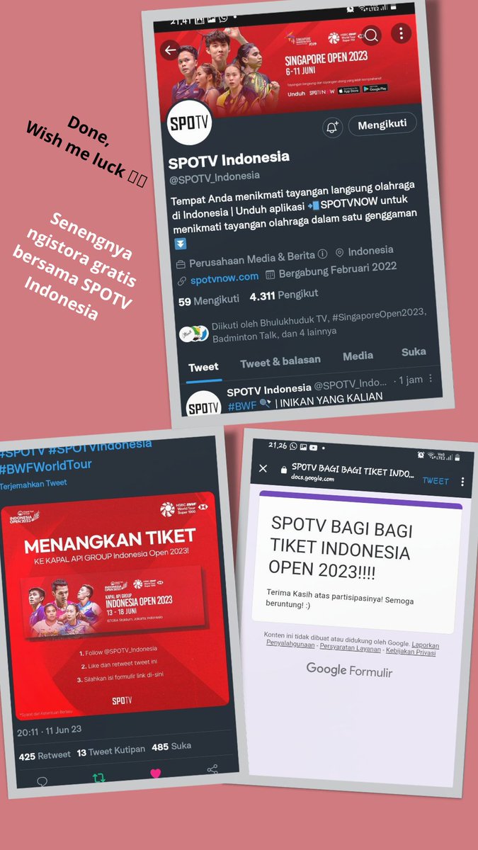 sabaroni's tweet photo. @SPOTV_Indonesia Seneng banget ngistora bareng  SPOTVindonesia nonton indonesia open 2023, apalagi dapat tiket gratis.. semoga🙏😇

#SPOTV #SPOTVIndonesia #BWFWorldTour https://t.co/3iQdOoMMFh