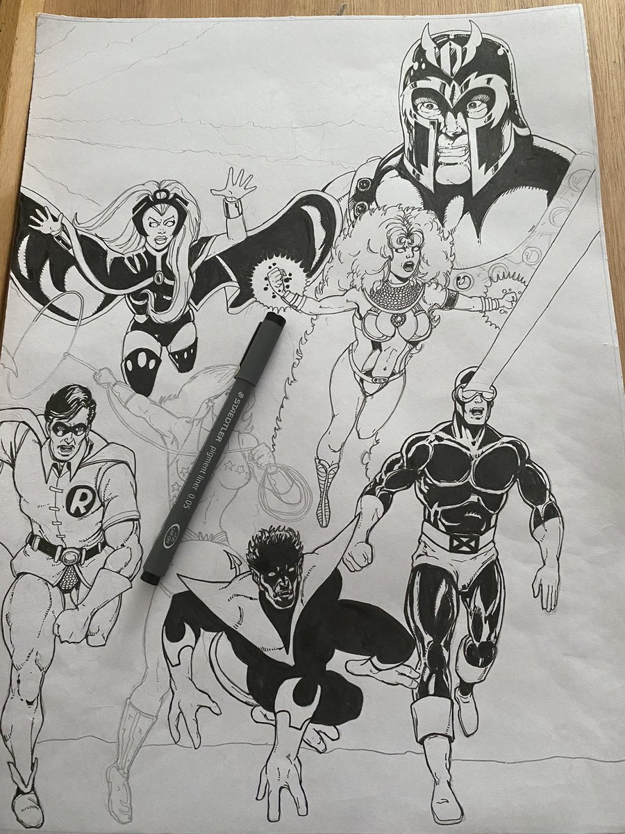 #Nightcrawler done on the fake #NewTeenTitans #UncannyXMen #MarvelDCCrossovers fake issue 2 cover.

Just #DonnaTroy left on the front page & then some finessing of the remaining details & inks on both pages.

Nearly there.