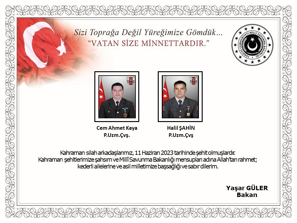 Pençe-Kilit harekat bölgesinde şehitlerimiz var...

Şehadetleri mübarek olsun Başımız sağ olsun.